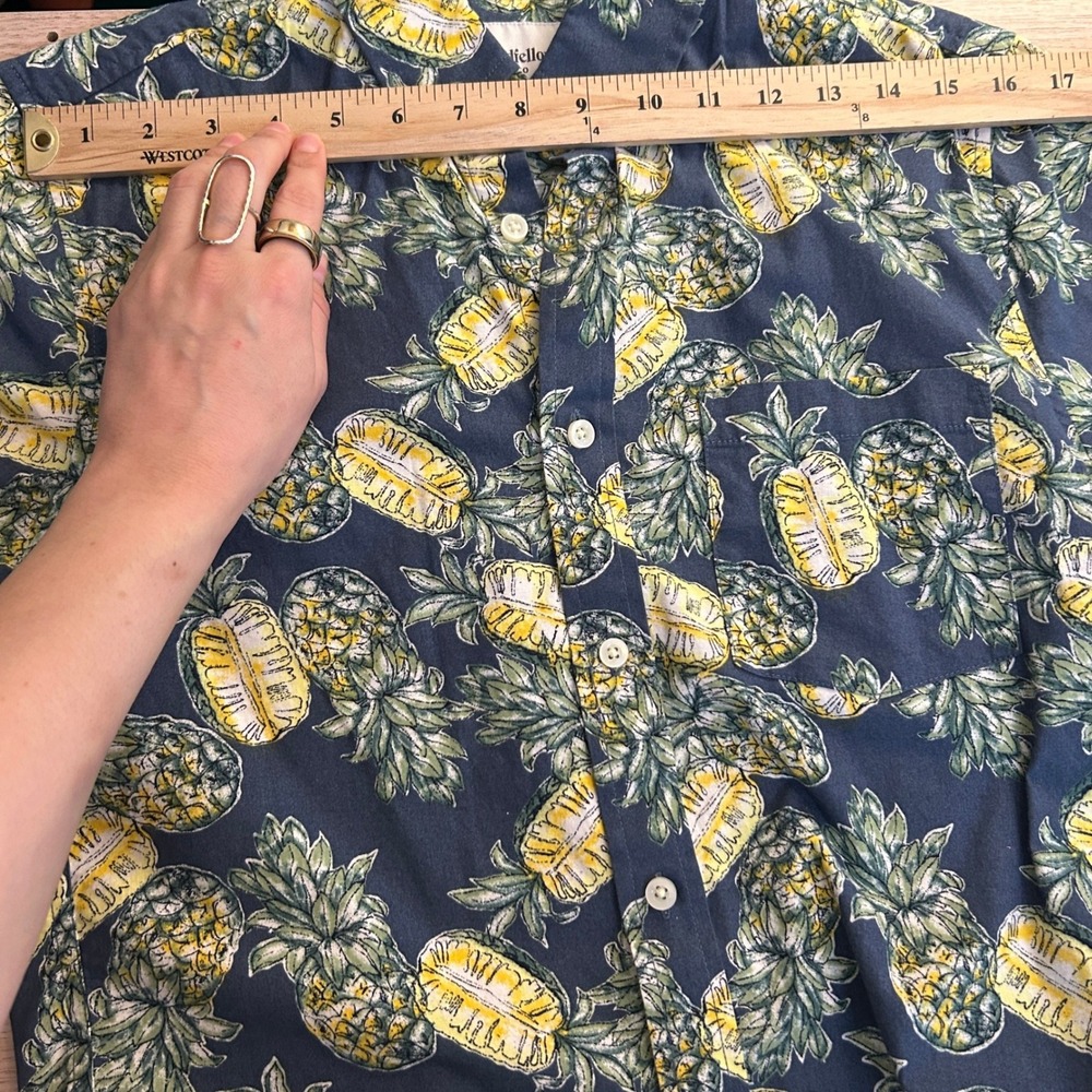 Goodfellow & Co Pineapple Print Short Sleeve Button Down Shirt Navy Small - Picture 4 of 7